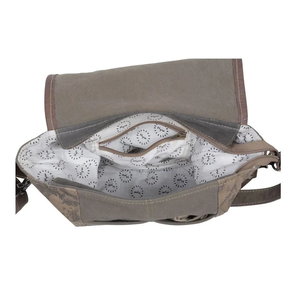 Myra Bag Handmade Wildest  Messenger Bag Upcycled Canvas & Cowhide Leather - Picture 8 of 9